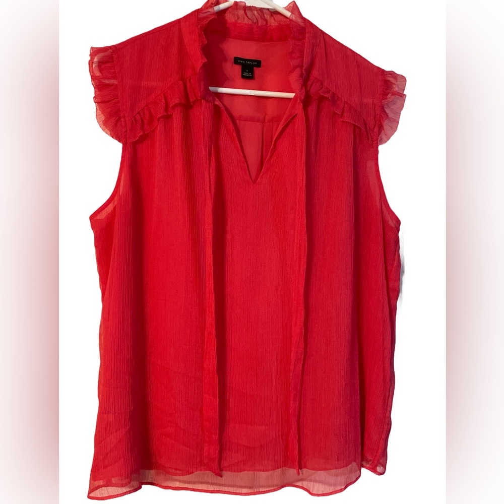 Ann Taylor Ruffle Yoke Tie-neck Top Large